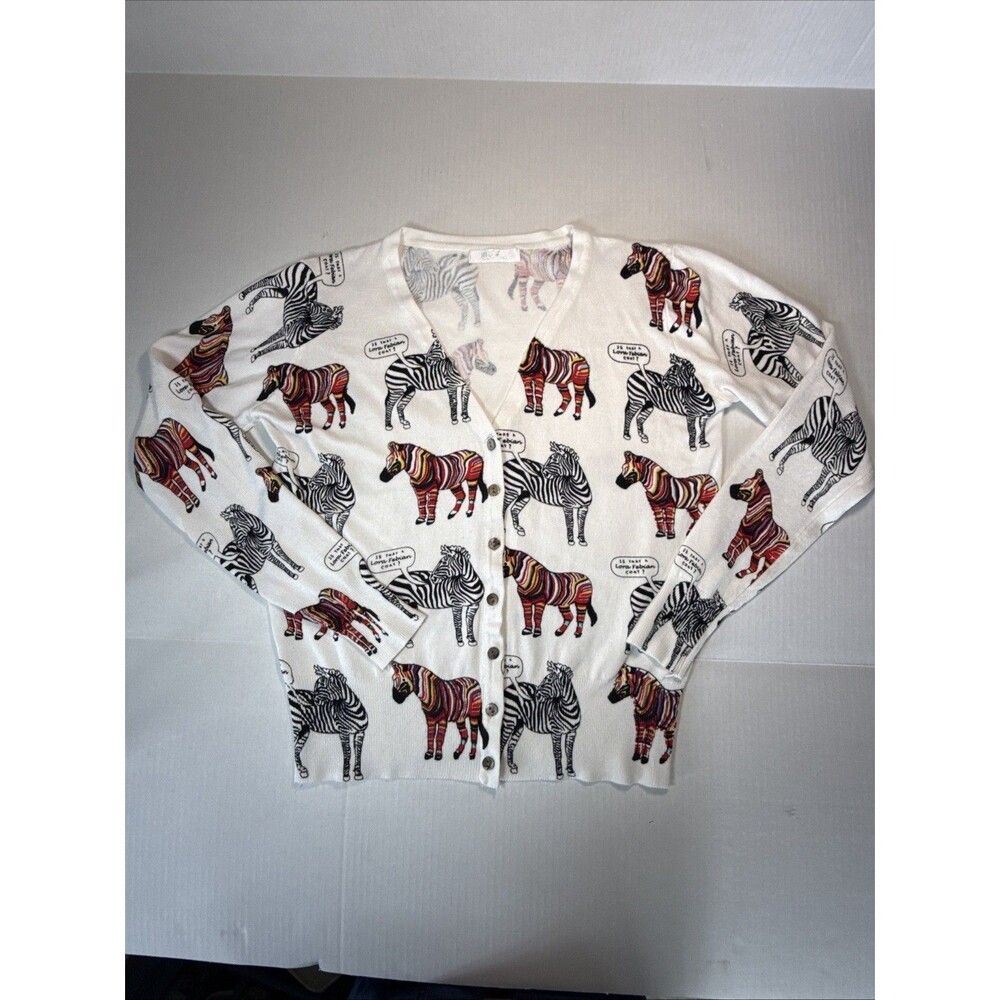 Zebra Print Lora Febian Cardigan White/Black/Red L/XL Designer Indie Whimsical